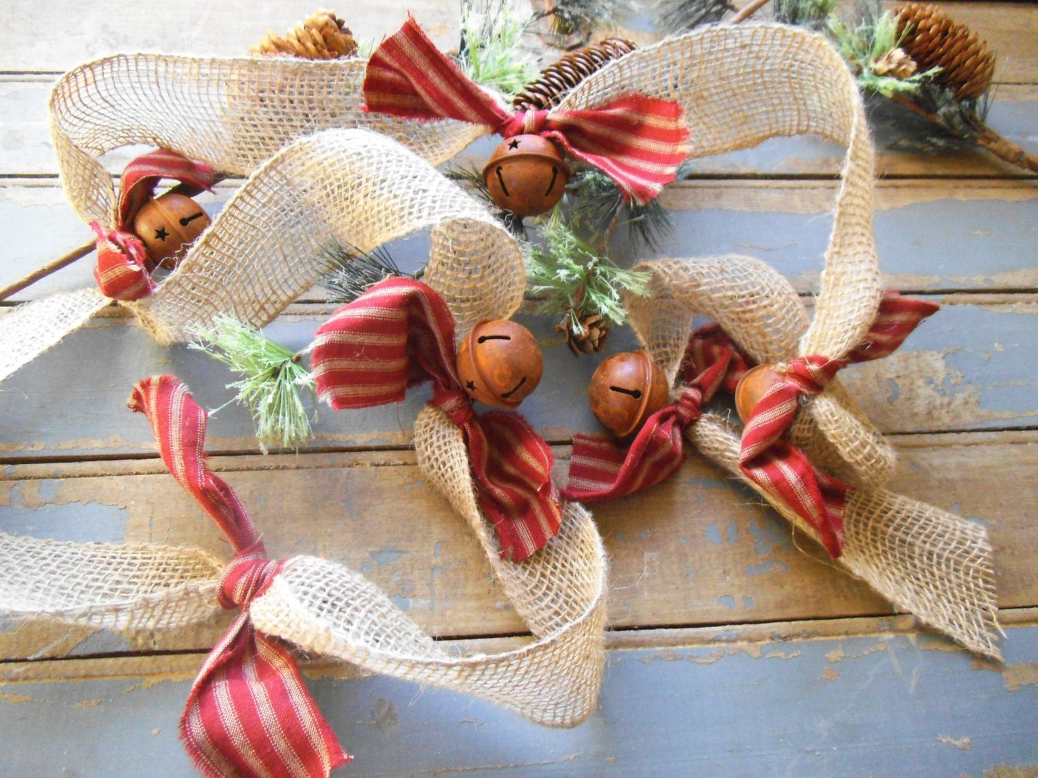 Burlap Garland Christmas Garland Rusty Bells Rustic