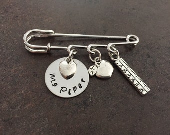 Personalized Gift For Teacher,Tutor,Educational Assistant,Education Graduate,Shawl Pin,Brooch, Hand Stamped Jewelry, Kilt Pin, Scarf, Lapel