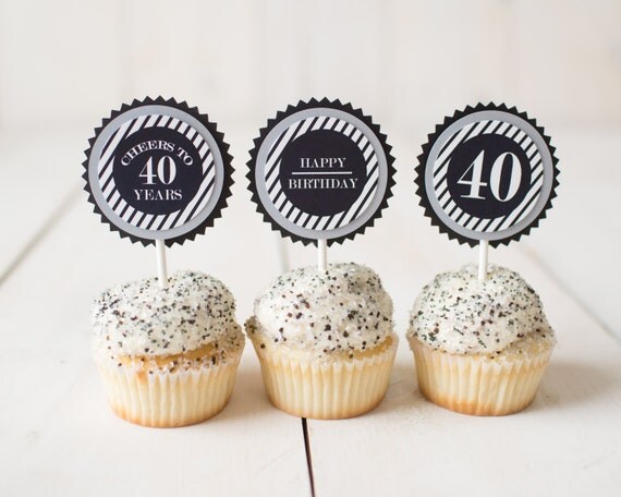 40th BIRTHDAY PARTY Cupcake Toppers Mens Birthday Masculine