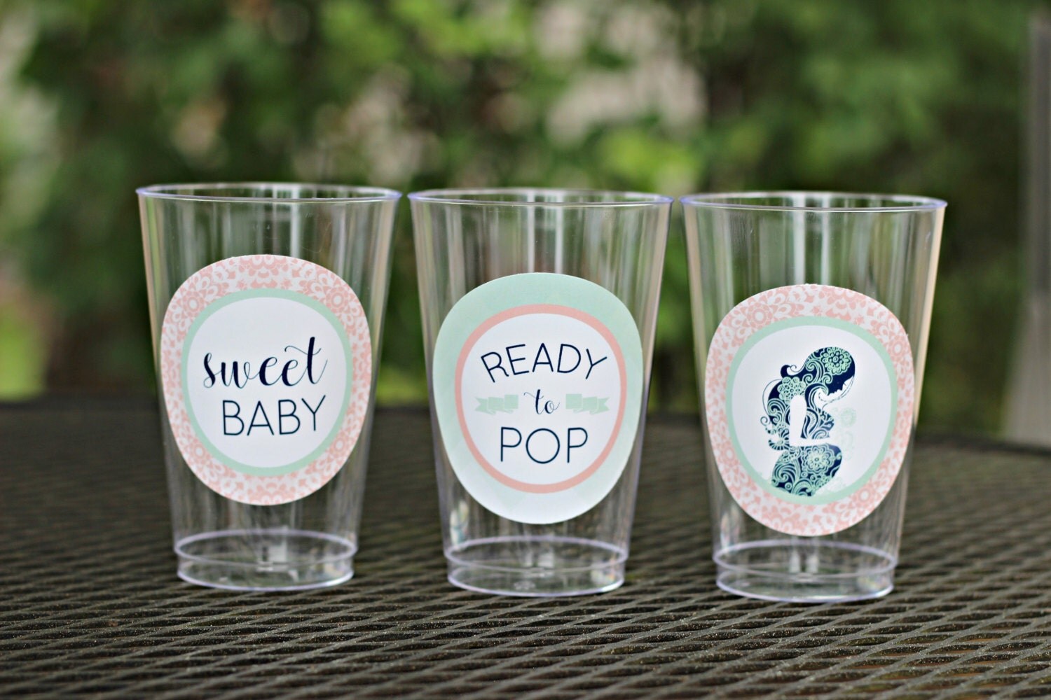 Ready To Pop Baby Shower Party Cups. Set of 20. Coral / Mint