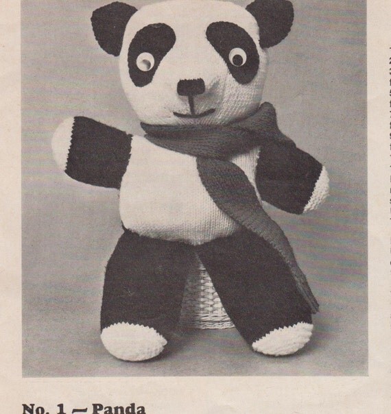 Vintage Pattern Book 1960s Knit & Crochet Toys,Panda, Cat Doorstop Tea Co...