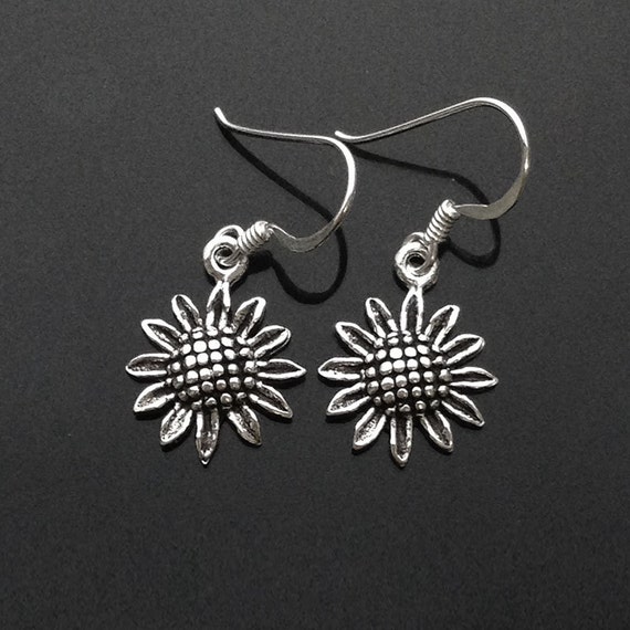 925 Solid Sterling Silver SUNFLOWER Earrings / Nature Jewelry