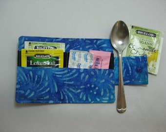 Blue Handmade Tea Wallet, Tea Carrier, Fabric Tea Wallet