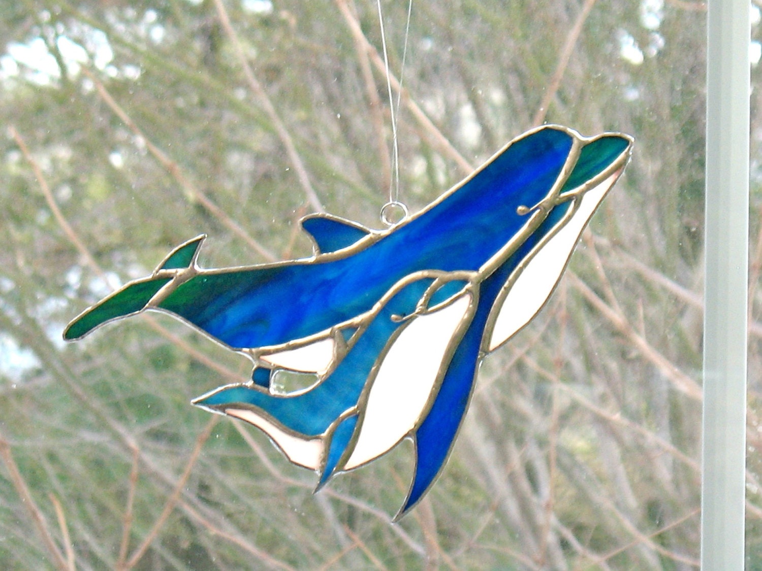 Stained glass dolphins turquoise bathroom decor beach house