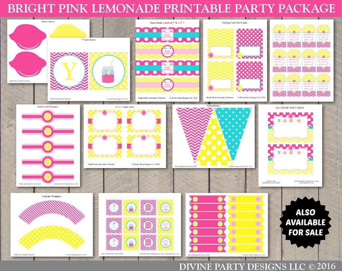 SALE INSTANT DOWNLOAD Editable Pink Lemonade Folding Food Tent / Place Cards / Bright Pink Lemonade Collection / Item #415