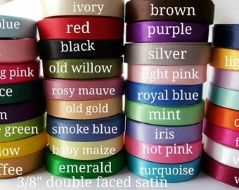 ON SALE 5 yards 3/8" DOUBLE faced Satin ribbon solid color wholesale double faced - (you pick color) double faced satin ribbon