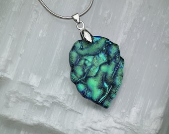 Dichroic glass pendant and sterling silver .925 ( leaf)
