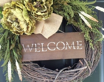 Peony Welcome Wreath - Country Wreath - Spring Wreath - All Year Long Wreath - Housewarming Gift - Wreath - Gift Ideas