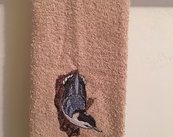 Embroidered ~NUTHATCH BIRD~ Kitchen Bath Hand Towel