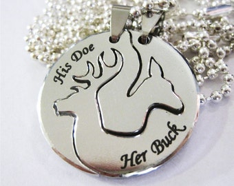 Her Buck His Doe necklace personalized deer couples hunting relationship interlocking boyfriend girlfriend jewelry promise necklaces gift
