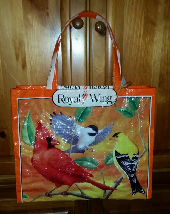 Repurposed Bird Seed Bag Recycled into Tote Bag cardinal