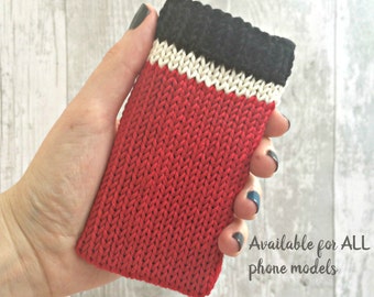Red iPhone Case, Cell Phone Holder, Custom Phone Case, Samsung Galaxy s7 Edge Case, Knitted Gifts, Gift for Dad, Smartphone Case, ALL SIZES