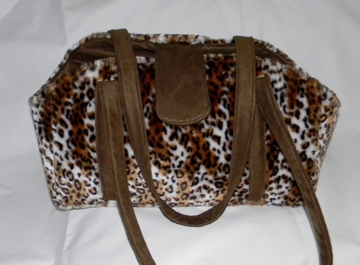 Pet Carrier Faux fur Leopard print by CreaturesCoversLLC on Etsy