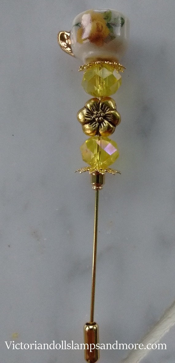 Tea Cup Hat Pin porcelain or lapel pin 3 by victoriandollslamps