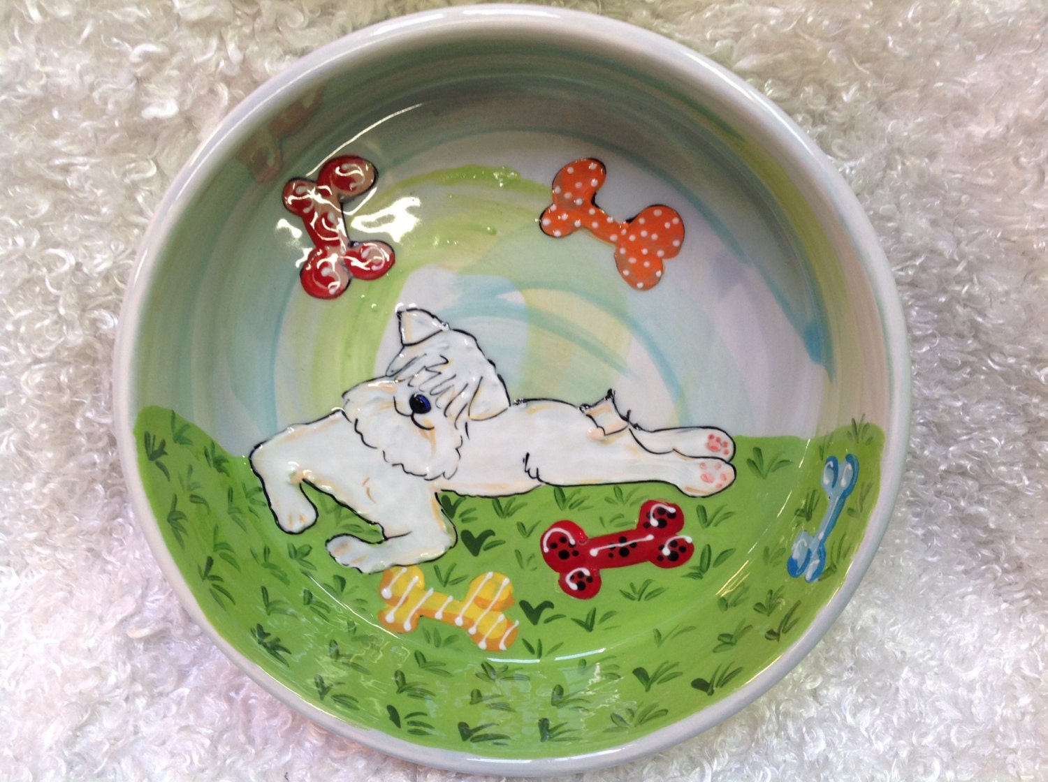Dog Bowl / Hand Painted Dog Bowl / Ceramic Dog Bowl / Wheaten