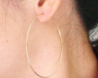 Simple hoop earrings-2.5" hoop earrings-thin hammered silver or gold hoops-choose from sterling silver, 14k gold filled or rose filled