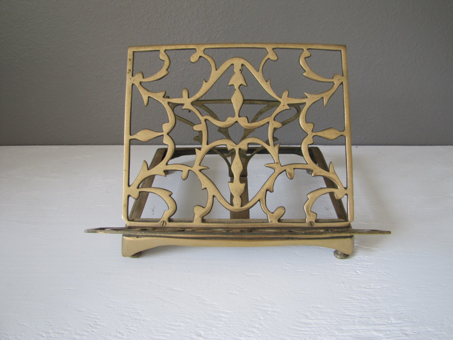 Vintage Brass Book Stand Ornate Solid Brass Easel