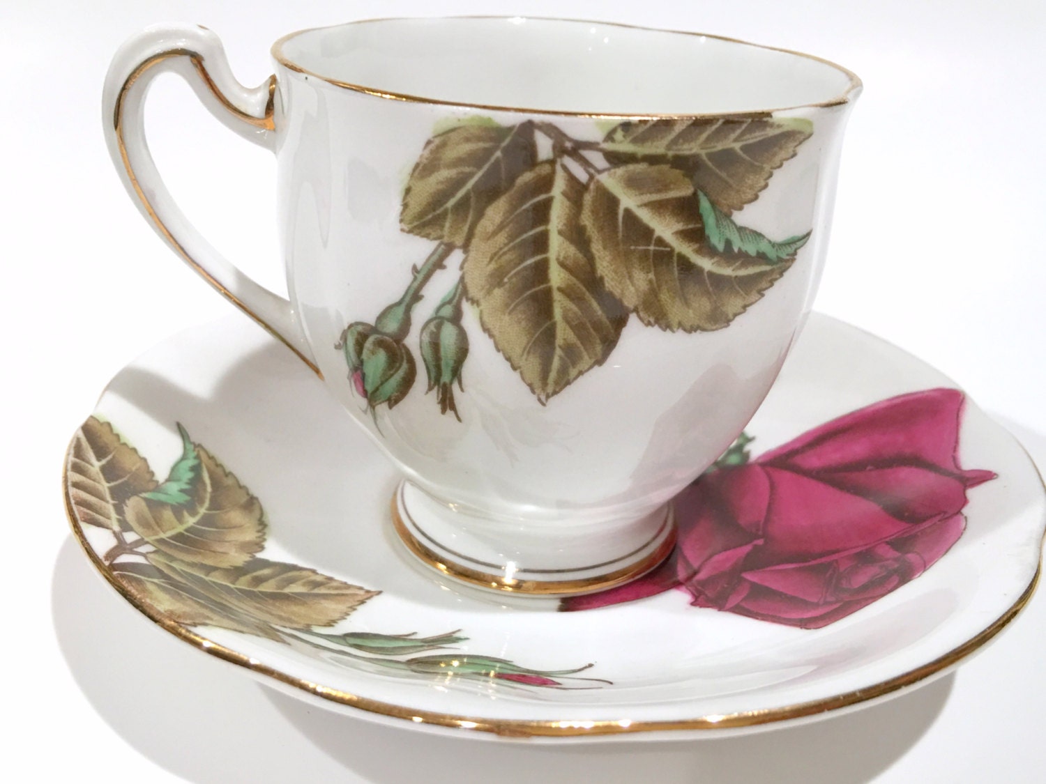 Large Red Rose Royal Standard Tea Cup and Saucer, English Bone China