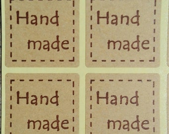 40 Stickers Labels square with the word "Handmade" Brown 25mm Gift Tag
