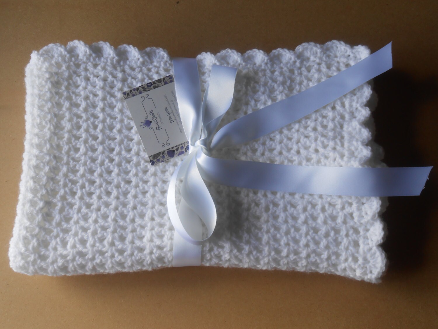 Crochet Blanket Christening Blanket. White Blanket.