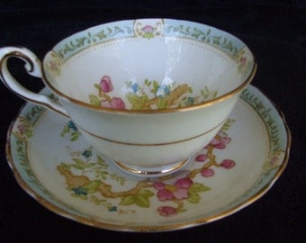Tuscan Fine English Bone China Cup and Saucer, Tea or Coffee Cup, Old China with Bird and Florals