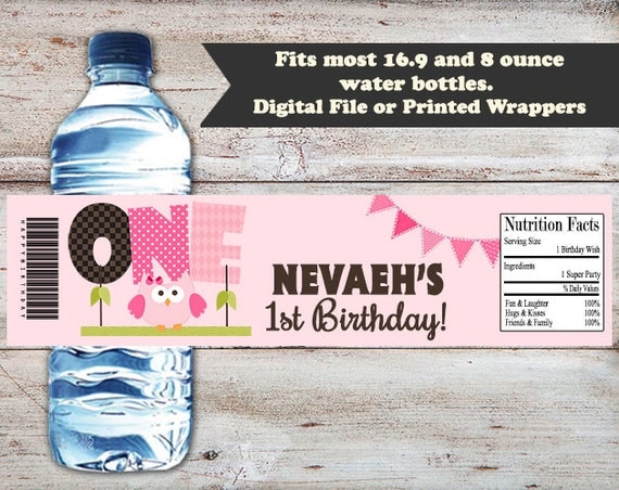 Owl 1st First Birthday Water Labels Owl Water Bottle Labels 1st