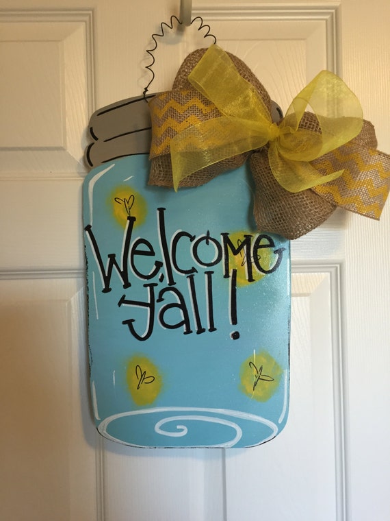 Mason Jar Door Hanger mason jar wreath firefly mason jar