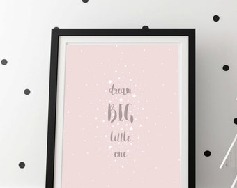 Nursery Prints Girl, Nursery Wall Art, Girls Bedroom Nursery Posters, Dream Big Little One Wall Art, Baby Girl Wall Print, Printed Dreams