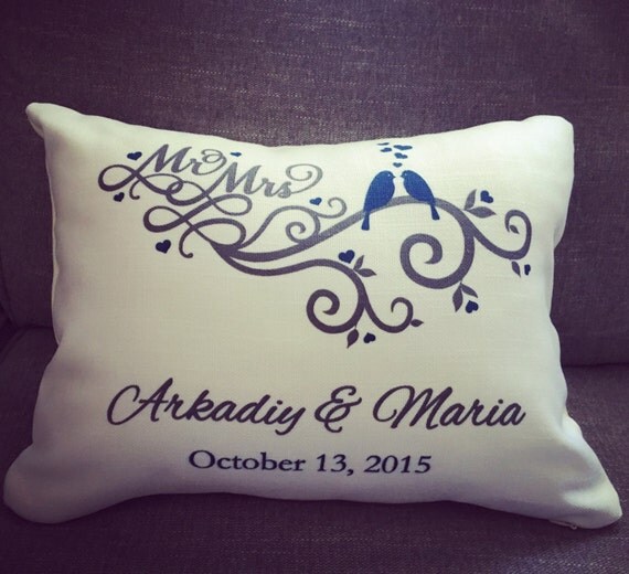 Engagement Wedding Pillow Custom Personalized Birds Love Date
