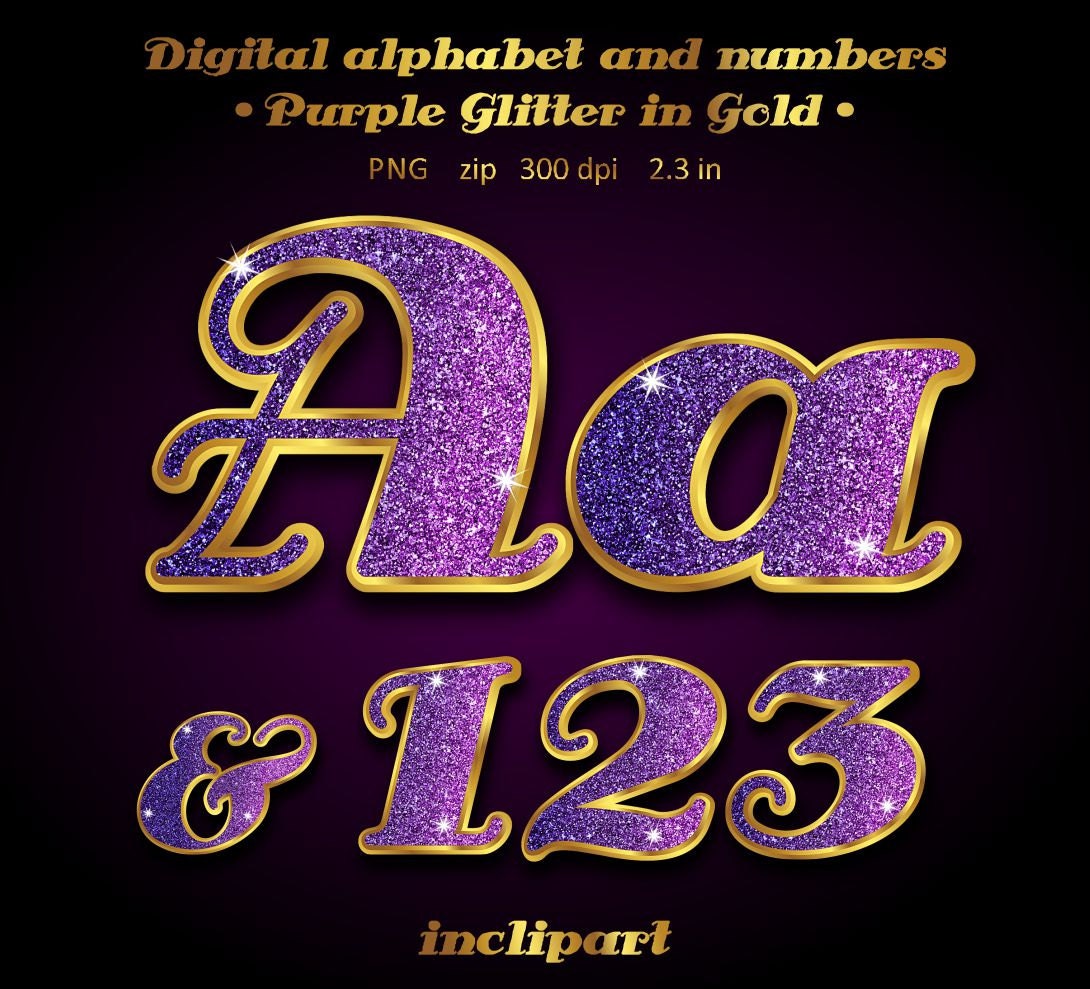 glitter alphabet clipart letters and numbers digital clip