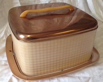 Vintage Copper Colored Cake Carrier/ Retro Kitchen