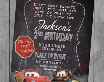 Disney's Cars Birthday Invitation! Lightning McQueen Mater Luigi Birthday Party Invite! Cars The Movie Card Free Thank You Card