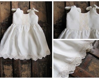 Linen Christening Gown, Infant Baptism Dress, Blessing Gown, White Infant Dress, Vintage Lace Newborn Dress, Religious Gown, Church Dress
