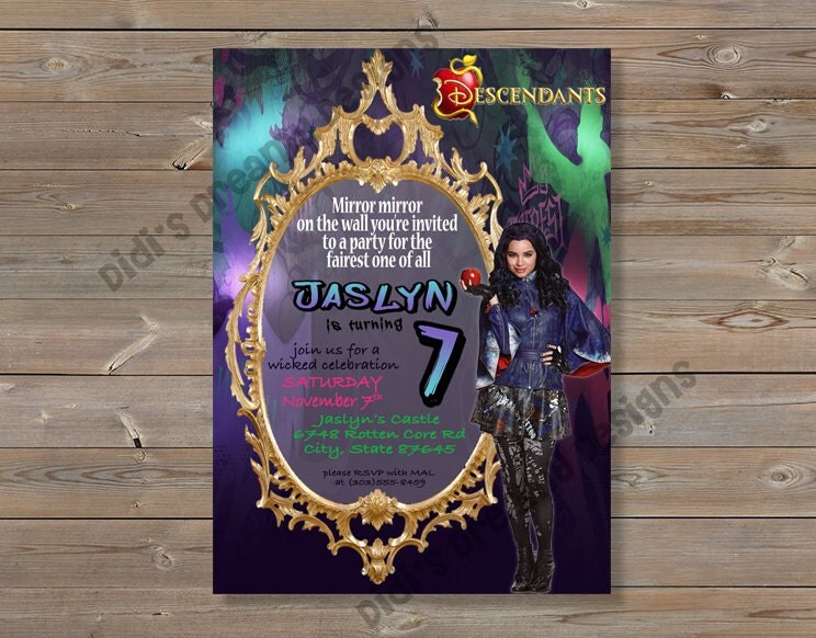 Descendants Evie or Mal Mirror Mirror Birthday Invite and