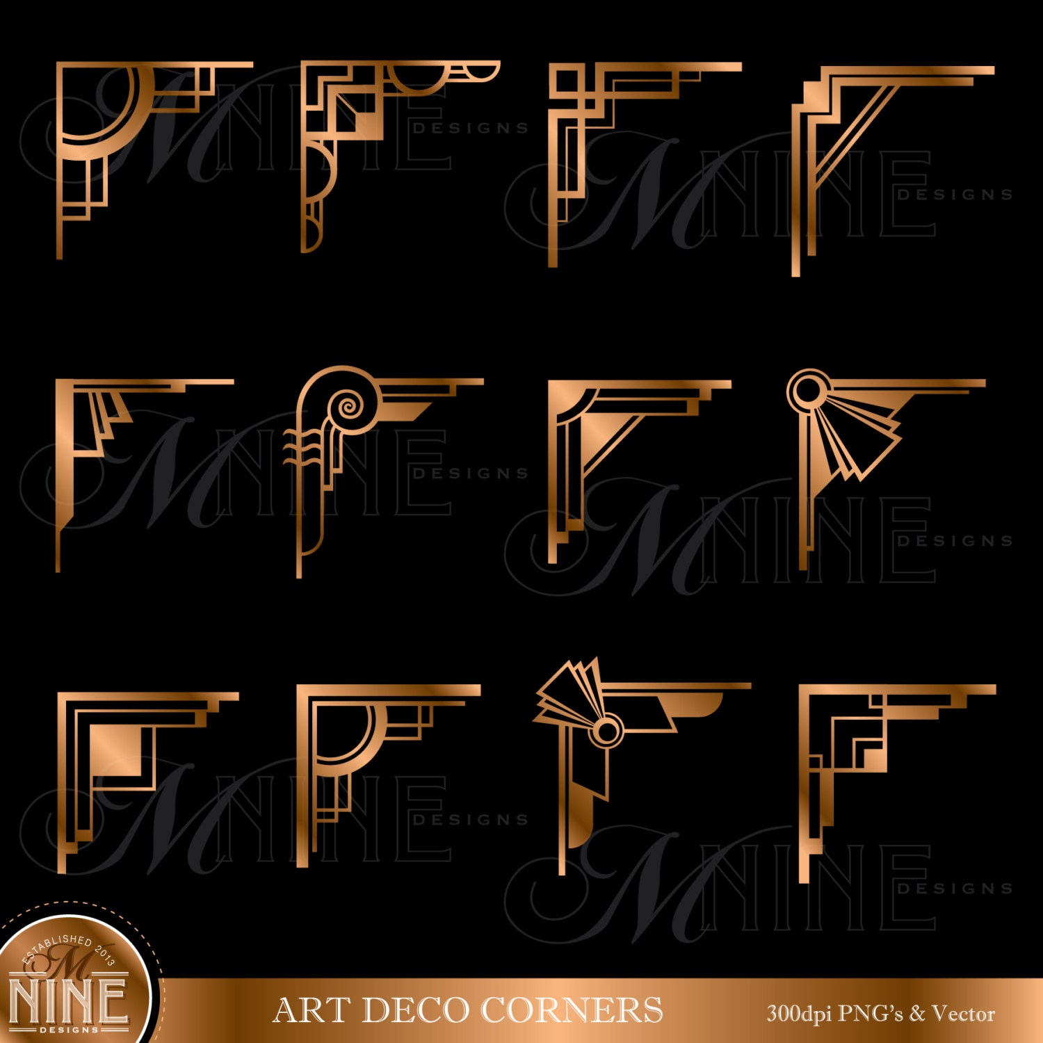 Bronze ART DECO CORNERS Clipart Digital Clip Art Instant