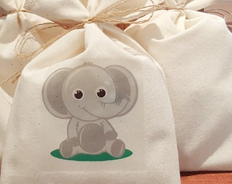 Muslin Favor Bag, Baby Elephant, Fabric Bag, 5 x 8, Birthday Favor Bag, Baby Shower Favor Bag, Choose Color