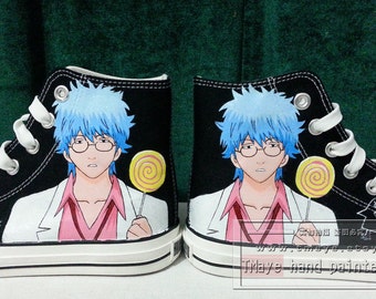 Anime Shoes GinTama Hand Painted Shoes painted on local brand High Top White Canvas for Men Women