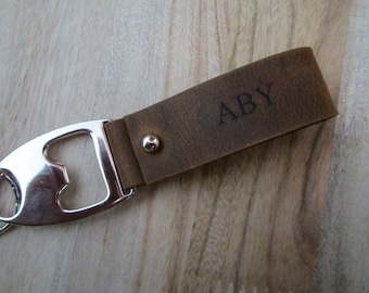 Personalized Bottle Opener Keychains,Engraved Leather Keychain,Custom Key Chain,Leather Key Fob,Belt Keychain, Leather Gift, Wedding gift