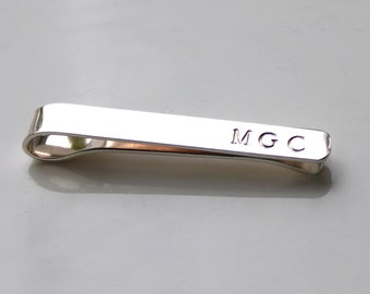 Sterling silver hand stamped tie bar, groom gift, monogram tie bar, personalized tie bar tie clip, best man gift, dad gift, brass tie clip