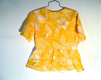 Vintage 60s Yellow Floral Handmade Blouse