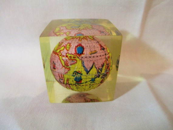 Lucite Globe Paperweight Vintage Arylic Globe Paper Weight