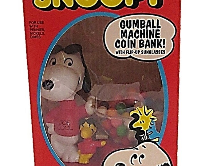 Vintage Superior Snoopy Gumball Machine Coin Bank with Original Box - Joe Cool Snoopy and Woodstock Gumball Machine