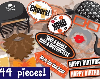 Motorcycle Photo booth Props - PRINTABLE - 44 piece - Instant Download Print Party - Motorbike Photobooth Paper Props Diy