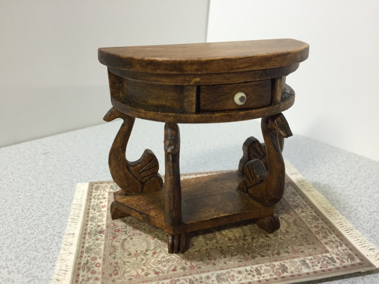 Vintage Dollhouse Miniature Artisan Hand Carved Table with Swan Legs