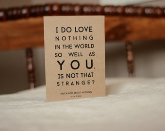Much Ado About Nothing Shakespeare Greeting Card : Recycled Kraft Paper