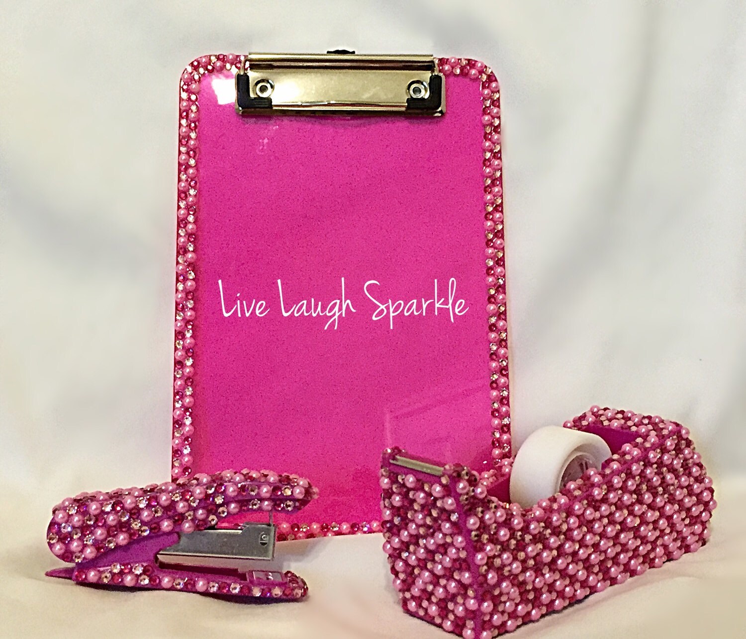 Hot pink bling office supply set bling tape dispenser bling