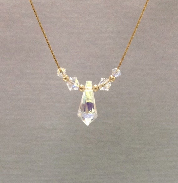 Swarovski Drop Necklace 14k Gold Filled Delicate Necklace