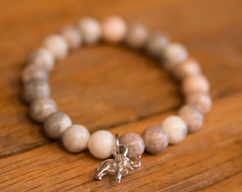 Supreme Nurturer Light Pink Zebra Jasper with Silver Elephant