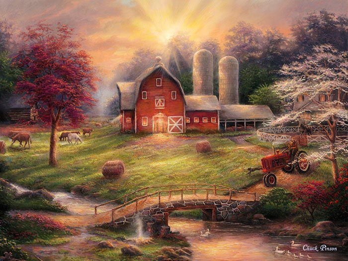 Farm Painting Red Barn Canvas Art Large Painting Tractor