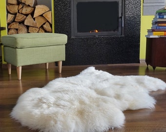 BIG SHEEPSKIN XL White Throw Genuine leather Sheep Skin 48 "x 28" Decorative rug Natural comfy, cozy, hair is very thick, shiny !